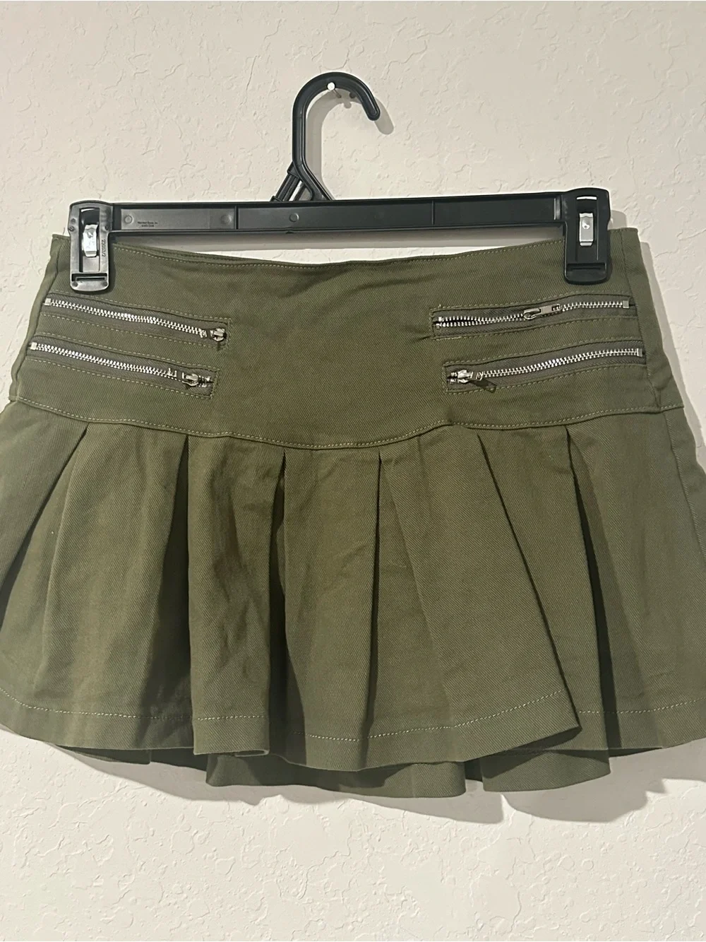 Fashion Nova Olive Pleated Mini Skirt with Zip Accents